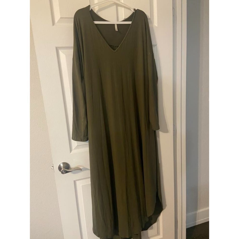 Mittoshop Boho Knit Maxi T-Shirt Dress 1XL V-Neck Olive Green‎ NEW NWOT